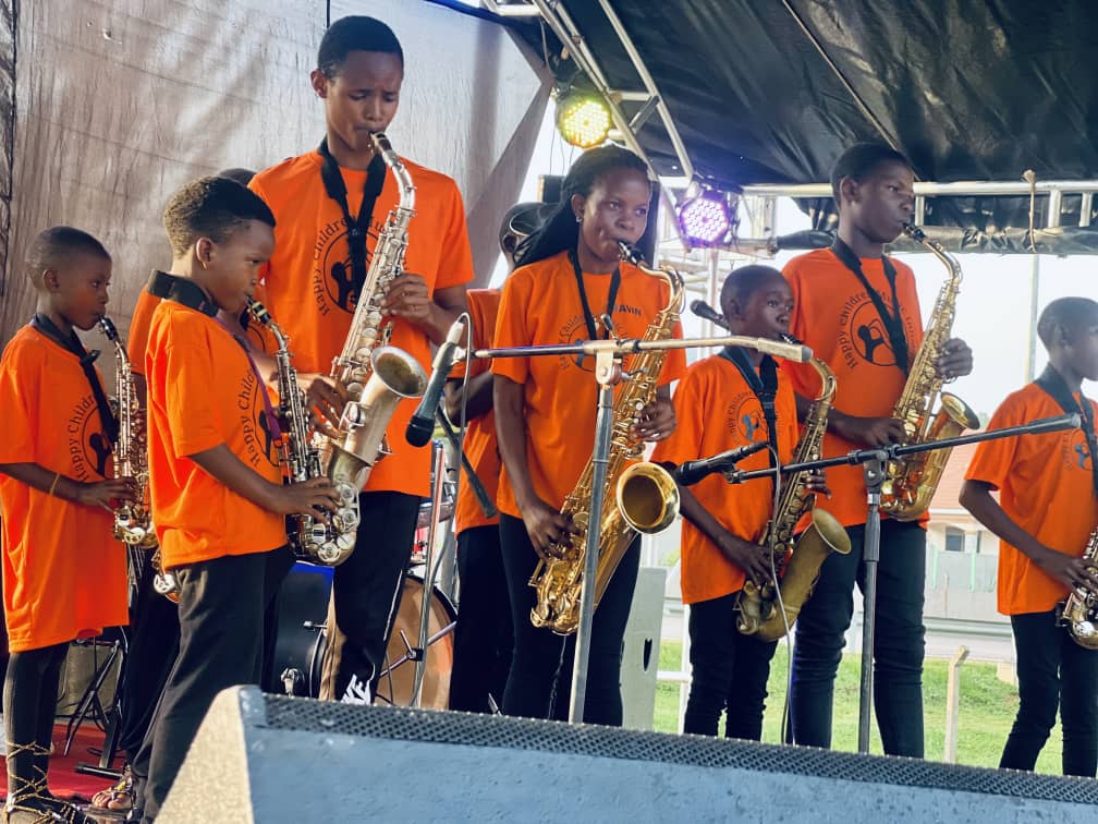 Children making music together
